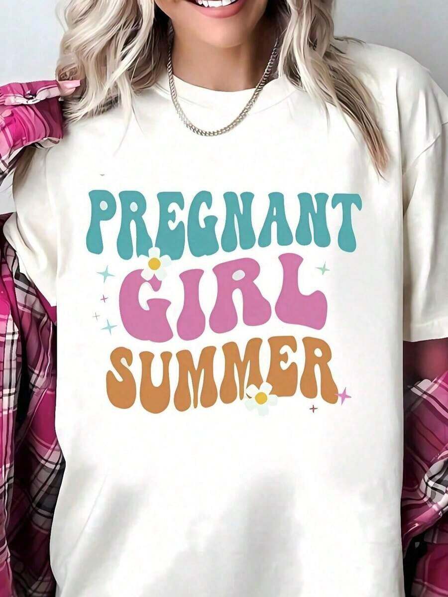 Camiseta de Verano para Mujer Embarazada 100% Algodón, Camiseta de Maternidad, Camiseta para el Día de la Madre, Camisetas Estampadas 100% Algodón para Mujer, Camisetas Gráficas de Primavera/Verano para Mujer, Transpirable y Cómoda. - Camiseta de embarazada003 - Ver 1