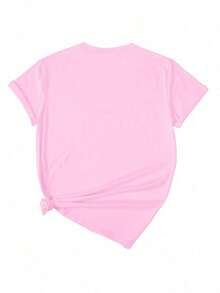 Camiseta de manga corta con estampado de lazo, versátil para uso diario y desplazamientos, de  para mujer, verano. - Rosa - Ver 2
