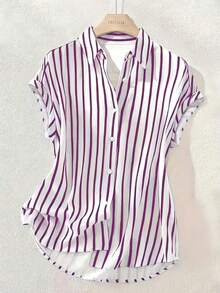 Women Sports Down Coats - White Background With Purple Stripes - View 3
