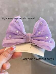 1pc Cute & Sweet Rhinestone Bowknot Hair Clip For Girls (Shipped Without Card) - Mauve Purple - View 2