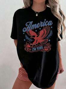Respirable 1 camiseta Patriótica con diseño de águila, camiseta de EE. UU. , camisetas del 250º aniversario de Estados Unidos, camiseta del 4 de julio, camiseta retro de EE. UU. , semicentenario, camisetas gráficas unisex, camiseta divertida, 200g 100% algodón. , blusas elegantes dama, ropa deportiva de mujer,  mujer - Negro - Ver 6