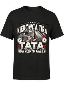 Camiseta Retro para Hombre con Diseño de Cabina de Camión Polaca y Texto (TATA, para Camionero) - Camiseta Semi-Gráfica Resistente - Corte Holgado, Ideal para Camioneros, Padres - Regalo para el Día del Padre - Negro - Ver 1