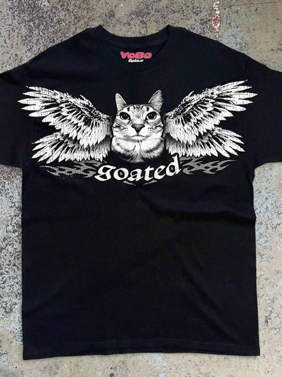 Y2K Grunge Kitten Shirt, Cybersigilism Cat Meme, 100% Cottonblusas para mujer playeras de mujer vestidos casuales para mujer y2k playeras deportivas para mujer verano camisetas ropa de mujer Fashion Perfect For Daily - Negro - Ver 1