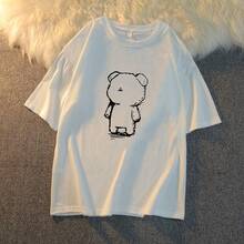 Camiseta de mujer con estampado de oso lindo kawaii, ropa de verano, camisetas gráficas Harajuku - Rojo - - Ver 7