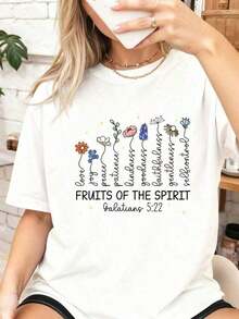 100% Algodón Las Frutas del Espíritu Flores Silvestres Cristianas Fe en Jesús Camiseta Gráfica para Mujer, Camiseta de Algodón Estampada de Manga Corta, Top Casual de Verano, Camisetas para Mujer, Adecuada para primavera, verano y otoño. Camiseta deportiva para mujer - Blanco - Ver 6