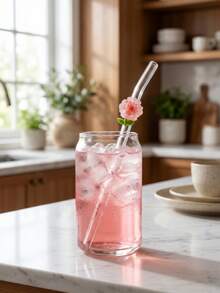 1/2PCS Reusable Curved Flower Glass Straw Set,For Smoothies, Cocktails, Bubble Tea, Soda, Summer Drinks, Pool Parties, Beach. Great Gift For Christmas, Birthday, Graduation, Back To School, Valentine's Day. Kitchen Essential, Photo Prop. - Clear - View 7