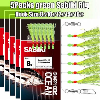 5 Bags/30 Hooks European-Style Sabiki Rig With Glow Beads And Lifelike Small Fish, Suitable For Atlantic Mackerel, Pacific Sardine, Northern Anchovy, Atlantic Menhaden/Bunker, Mullet, Striped Bass, Tuna, Fishing Accessories