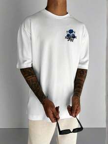 Men's Short-Sleeved T-Shirt With Rose Print, Simple And Versatile, By Zrgoth. - White - View 3