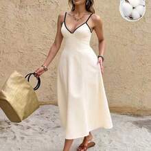 guangzhougaolangshangmao  Vestido de tirantes casual de vacaciones con detalles en contraste para mujer - Albaricoque - Ver 6
