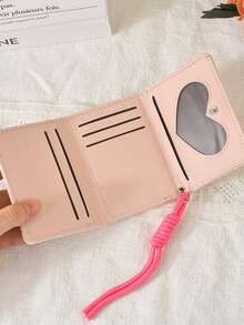 1 pieza Monedero con forma de corazón rosa lindo con cierre de presión | Billetera multifuncional para tarjetas para niña en rojo rosa, negro, blanco | Material PU, perfecto para fiestas - Multicolor - Ver 12