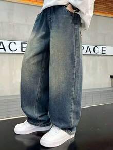 Tween Boy Summer Pocket Wide Leg Denim Jeans Fashion New Style - Blue - View 3