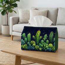 1pc Cactus Pattern Paper Towel Box With Starry Sky Background, Portable Tissue Holder Suitable For Living Room, Bedroom, Kitchen Tabletop Decor, Durable & Foldable - Multicolor - View 8