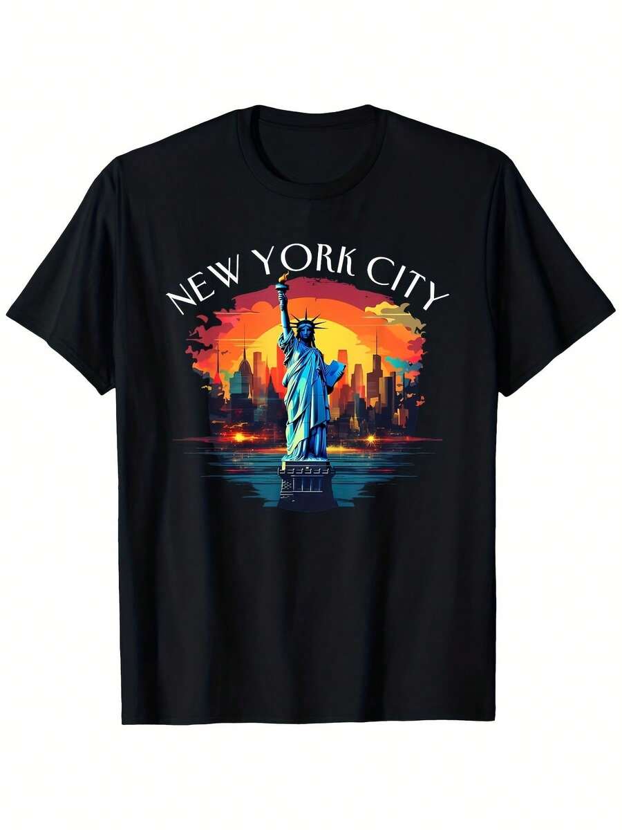 Camiseta unisex, para hombreNegroCamisetaSueltoTripulaciónCuelloCortoManga,NuevoModaRetroNueva YorkGráficoImprimirEstatuadeLibertad&Paisaje urbanoPuesta de sol),VersátilInformalSuperior,De modaCartaDiseño,AdelgazamientoCómodoTodos los díasRopaparaVerano&Otoño, ropademujerblusasparadamacasualescamisasdemujerblusablusasparamujercamisas,DailycasualConjunto, RegularAjuste, DiarioCoincidencia, GráficoEstampado, DeportivocasualDiariocasualConjunto, RegularAjuste, DiarioCoincidencia, GráficoEstampado, Deportivocasual - Negro - Ver 1