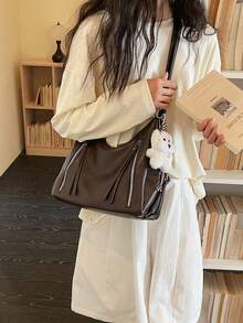 Matte Texture Large Capacity Fashionable Versatile Shoulder Bag, High-End Beach Bag, Tote Bag, Shopping Bag - Coffee - View 2