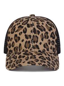 1pc Women's Leopard Print Mesh Baseball Cap, Adjustable Outdoor Casual Hat Suitable For Spring/Summer Travel, Beach, Party - A - View 6