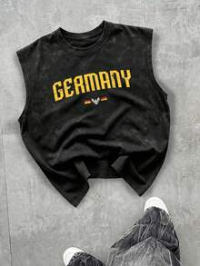 Áo tank top không tay in họa tiết Đức, phong cách đường phố thường ngày dành cho nam giới mùa hè của FRACTYR, kiểu dáng rộng rãi, cổ tròn, không tay, chất liệu mềm mại. - màu đen - Xem 3