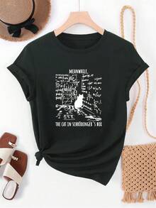 Camiseta unisex de manga corta, Camiseta casual de cuello redondo con estampado de gato según el principio de Schrödinger para mujer, Camiseta de verano de color sólido de corte regular para mujer, Camiseta con estampado de , Diseño encantador, Ropa casual de verano, Ropa para climas cálidos, Camisetas para mujer, Camisetas para hombre, Camisetas de hombre, , y2k, spiderman, Camiseta del Campeonato Mundial  2026, , Regalos para novio - Negro - Ver 1