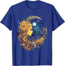 Camiseta estética Mística Sol y Luna con Mujer Flores Místicas - azul real - Ver 4