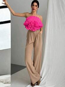 Pleated Bandeau With Floral Print - 紅色 - 查看 4