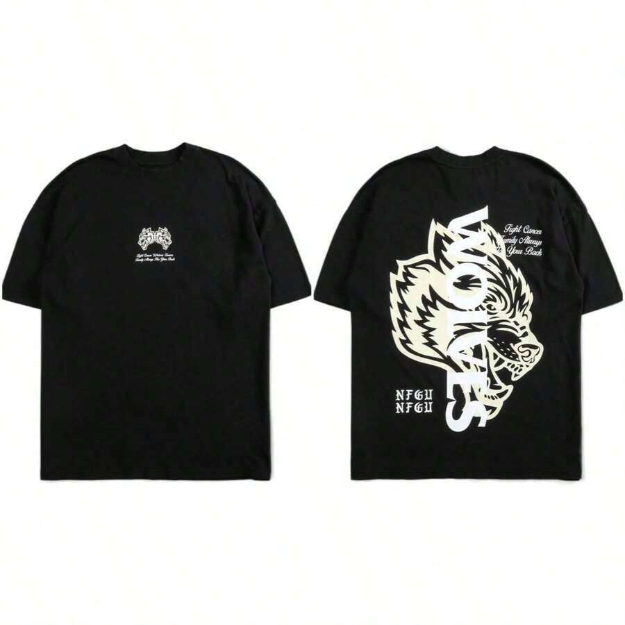 Summer Tops Darcsport T-Shirt, American Brand, Classic Wolf Head Print, Pure Cotton Short-Sleeve T-Shirt, Loose Fit, Unisex, Plus SizeLoose And Comfortablesummer Clothes - Đen và vàng - Xem 1