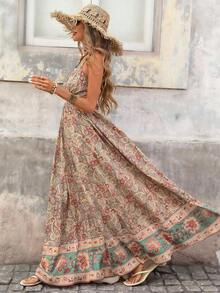 MEXBrillora Vestido sin mangas de cuello en V con estampado total para vacaciones de verano de mujerMEX UF15 - Multicolor 2 - Ver 4