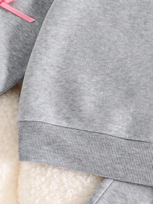 Young Girl' Bow Decor Warm Crew Neck Sweatshirt And Pants Set - Grey - View 5