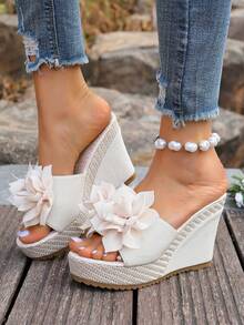 Sandal Selop Musim Panas Terbaru dengan Sol Tebal dan Hak Wedges, Nyaman dan Lembut - Sandal Selop Hak Tinggi Ringan dan Anti Selip untuk Wanita - Krem - View 7