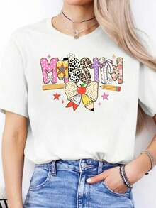 Camiseta de manga corta con cuello redondo y estampado para mujer. Perfecto para citas, desplazamientos diarios y salidas informales. Diseño clásico minimalista de cuello redondo, fácil de combinar y adecuado para todas las formas de cuerpo. - Blanco - Ver 7