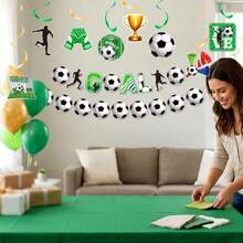 1 Set de suministros para fiesta de fútbol: Pancarta, decoración de corona, tema deportivo para cumpleaños de niños, decoración de bar. La colorida pancarta y los remolinos colgantes crean una atmósfera festiva de juego, mejorando la decoración de cumpleaños y la decoración de fútbol. Incluye pancarta "Goal", corona y 8 remolinos colgantes con tema de fútbol, perfecto para la decoración de la fiesta de fútbol para cumpleaños de niños, días de juego o eventos de bar. No se requieren herramientas complejas, se puede configurar en minutos para transformar instantáneamente tu espacio. - multicolor - Ver 7