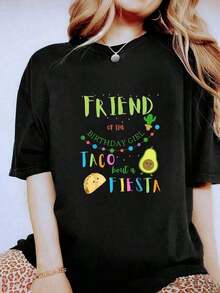 Cool vibe  Camiseta a juego familiar "Mexican Birthday Taco Bout A Fiesta" - Camiseta de mujer transpirable y cómoda con cuello redondo - Camiseta unisex de algodón suelto de manga corta y cuello redondo estilo vintage urbano  style - Negro - Ver 1