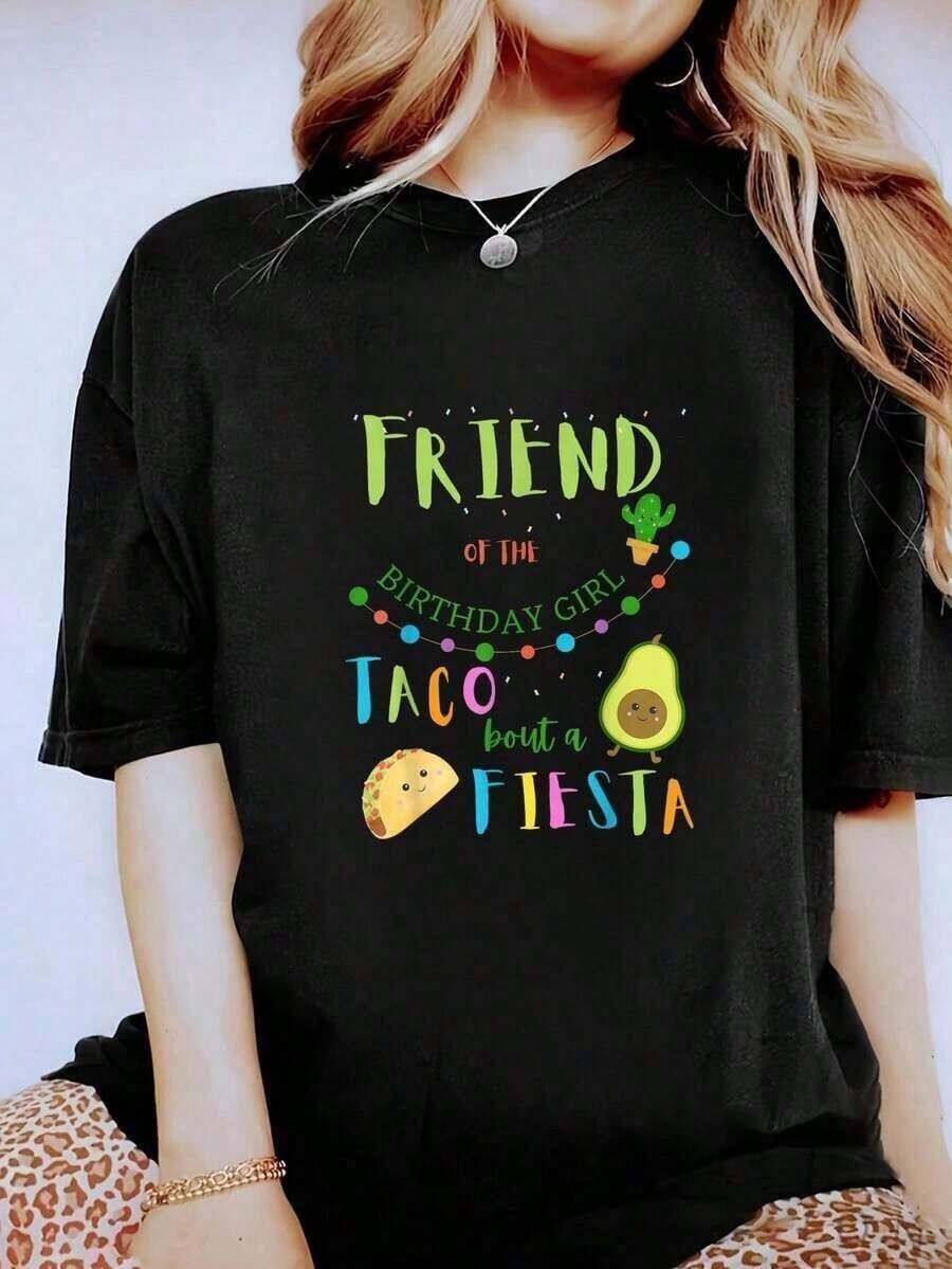 Cool vibe Camiseta a juego familiar "Mexican Birthday Taco Bout A Fiesta" - Camiseta de mujer transpirable y cómoda con cuello redondo - Camiseta unisex de algodón suelto de manga corta y cuello redondo estilo vintage urbano style - Negro - Ver 1