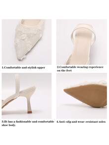 New Chinese Style White High Heel Mules, Pointed Toe Lace Embroidery Convertible Sandals For Women - Beige - View 9