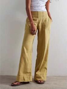 Summer Outfits For Women,Womens Baggy Loose Denim Pull-On Jeans High Waisted Loose Straight Leg Stretchy Full Length TrousersLoose , Pants For Women - 粉色 - 查看 5