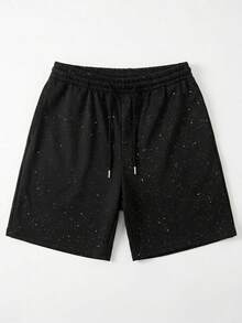 Quần short Bermuda nữ mùa hè kiểu dáng thường ngày, thoải mái, có dây rút, đính sequin, ống rộng, cạp chun, chất liệu mềm mại, có thể mặc nhà. - màu đen - Xem 7