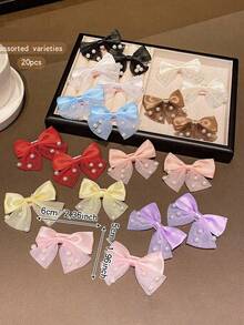 20pcs/Pack Cute Mesh Pearls Bow Hair Clips, Fresh Alligator Hair Clips For Girls - Multicolor - View 6