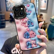 Officially Licensed Disney Lilo & Stitch Phone Case, This Protective Phone Case Features Multiple Cute Plush‑Style Stitch And Angel Couple Figures With Sweet Poses, Decorated With Pink Heart Accents, Set Against Split Pink‑Blue Bubble‑Textured Embossed Background, Made With Flexible, Durable TPU Material To Protect Against Everyday Scratches, Bumps, And Minor Impacts, Compatible With IPhone 17, 16, 15, 14, 13, 12, 11 Pro Series And Galaxy S22, S23, S24, S25 Models, Ideal For Disney Stitch Fans. - màu đen - Xem 2