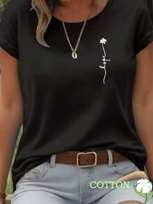 Camisetas manga corta mujer algodón corte clásico, suave y transpirable, adecuada para uso casual diario, cuello redondo clásico, versátil en múltiples colores, lavable a máquina. - Negro - Ver 1