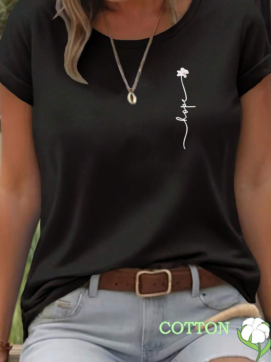 Camisetas manga corta mujer algodón corte clásico, suave y transpirable, adecuada para uso casual diario, cuello redondo clásico, versátil en múltiples colores, lavable a máquina. - Negro - Ver 1