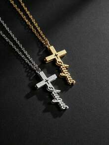 Dây chuyền mặt dây chuyền hình thánh giá vàng tối giản, thanh lịch, khắc tên theo yêu cầu, sang trọng, đa năng, trẻ trung và xinh đẹp, thích hợp làm quà sinh nhật, quà kỷ niệm, trang sức thiết kế riêng, phù hợp cho bạn bè, gia đình, người yêu, các buổi họp mặt và du lịch. - Nhiều màu - Xem 4