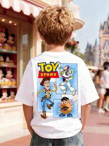 Disney Summer Boys' "Toy Story" T-Shirt - Kids' Printed Tee Featuring Woody, Buzz Lightyear, And Mr. Potato Head - Casual, Everyday, And Vacation Short-Sleeve Top - White - View 3