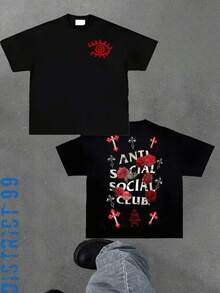 T Shirt Print ,Graphic-Cotton Tees Size Plus,Anti Social Club Graphic Cropped T-Shirt For Boys And Girls Men, Women All Ages Family T-Shirt Letter New Streetwear Clothing Harajuku T-Shirt Cotton Half Sleeve Tee, Y2K Style Casual Cotton Classic Crewneck Design Tee ,Y2K,Oversized Shirt Men,With Shirt,Summer Tops,Shirt Suitable - màu đen - Xem 1