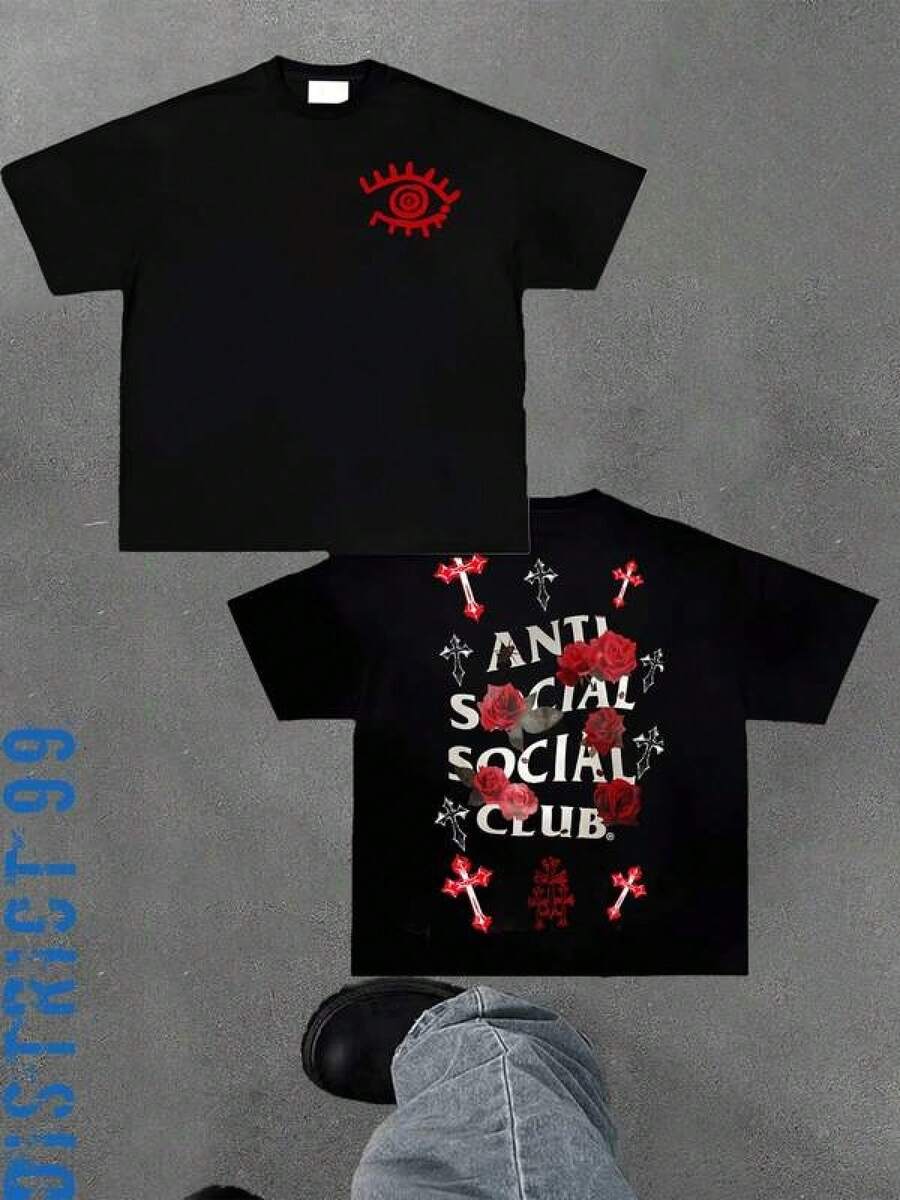 T Shirt Print ,Graphic-Cotton Tees Size Plus,Anti Social Club Graphic Cropped T-Shirt For Boys And Girls Men, Women All Ages Family T-Shirt Letter New Streetwear Clothing Harajuku T-Shirt Cotton Half Sleeve Tee, Y2K Style Casual Cotton Classic Crewneck Design Tee ,Y2K,Oversized Shirt Men,With Shirt,Summer Tops,Shirt Suitable - màu đen - Xem 1