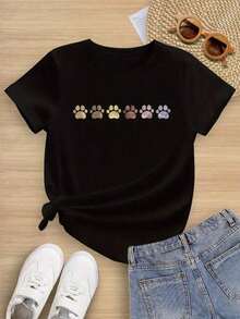 This Casual T-Shirt Features A Simple Print, A Round Neck, And Short Sleeves. The Classic, Basic Design Is Universally Flattering, And The Loose, Relaxed Fit Feels Comfortable And Breathable. The Fine, Soft Texture Is Soft Against The Skin And Breathable, So It Won't Pill Or Lose Its Shape Over Time. The Subtle, Elegant Print Design Is A Must-Have For Summer. This Versatile Piece Pairs Perfectly With All Kinds Of Bottoms-You Can't Go Wrong. - 黑色 - 查看 7