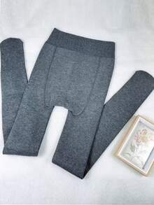 Women's Ribbed Ankle-Length Tights, Lined, Warm, With Full Foot Coverage, Elastic, Sizes 36 To 42. - Gris - Ver 3