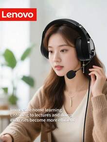 Lenovo E02 有線耳機附麥克風，3.5mm 耳機適用於電腦筆記型電腦、線上課程、英文聽力、辦公會議、客服中心、學習，附降噪麥克風 - 查看 2