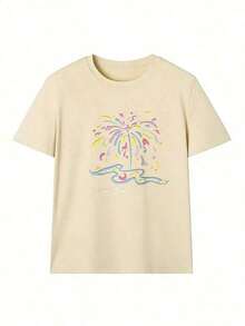 Remera Estampado Fuegos de Colores Estilo Minimalista Casual Juvenil,Camiseta de manga corta de moda para primavera y verano de 2026, hecha en México, 180 gramos. Estampado de dibujos animados, modelo de pareja, apta para uso interior o exterior. Cuello redondo, unisex, ideal para oficina y ocio. Paquete de una pieza. Camiseta Y2k - Caqui - Ver 2