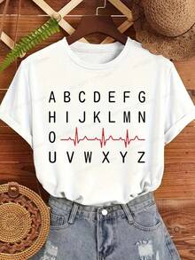 Camiseta de mujer de algodón manga corta casual estampado letra y corazón juvenil  en México - Blanco - Ver 6