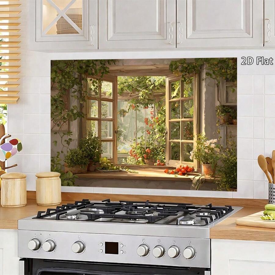 1pc Green Plant Kitchen Wall Sticker, Home Garden Kitchen Themed Design, Natural Wall Decal Easy To Apply And Remove, Modern Kitchen Decor, Retro Home Decor Sticker, Fashionable Kitchen Wall Decal, 2D Flat - A - View 1