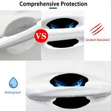 4pcs Luminous Blue Eye Pattern Car Door Handle Scratch Protector Stickers, Car Door Handle Anti-Collision Protective Stickers, Essential Car Door Handle Protectors - A - View 4