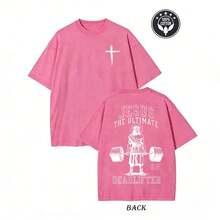 Camiseta Vintage con Efecto Ácido de Jesus The Ultimate Deadlifter |   Camiseta Oversized de Christian Gym, Camiseta con meme de Christian Gym de Jesús levantando pesas |   Camiseta Oversized Retro Workout Faith para Hombre - Rosa - Ver 1